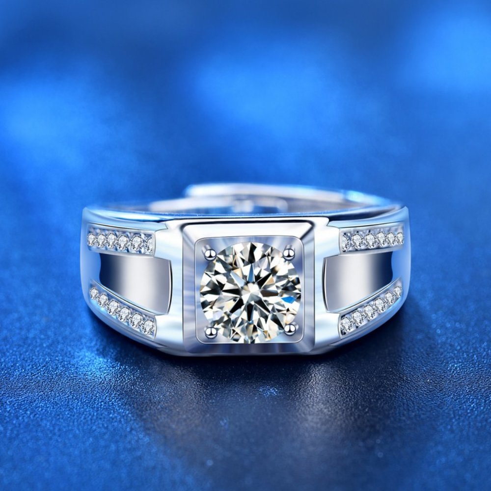 Certified 1ct. t.w. Diamond Moissanite Mens Engagement Ring NEW - Picture 3 of 8